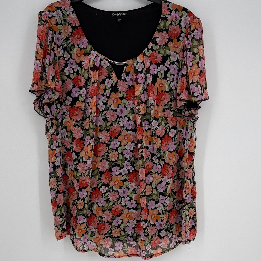 Sara Michele Fluuter Sleeve Floral Print Women's Top size 2x